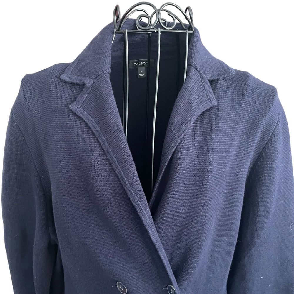 Talbots Nautical Navy Blue Double Breasted Textured Cardigan Sweater Women Sz M - Picture 6 of 10